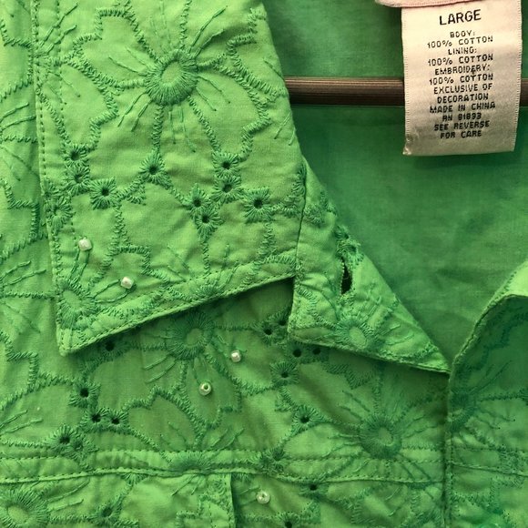 Quacker Factory green jacket with pearls, L - Picture 3 of 12